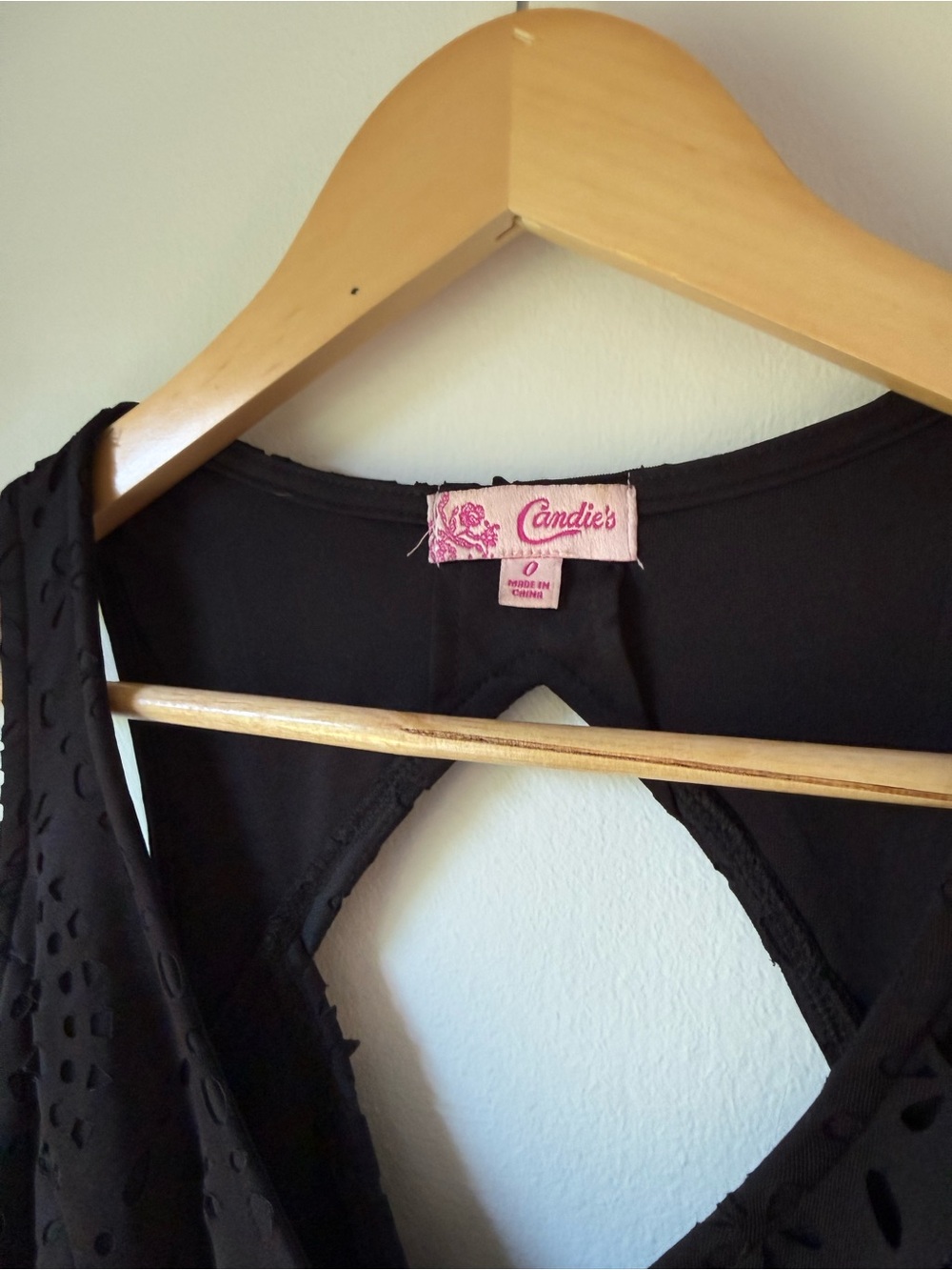 Candie's Black Eyelet Mini Dress with Keyhole Back - Picture 2 of 6